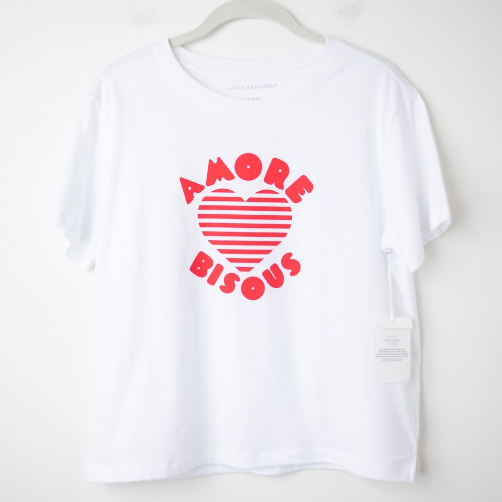 Free Assembly Amore Bisous Heart Tshirt Womens M Organic Cotton Short Sleeve Tee